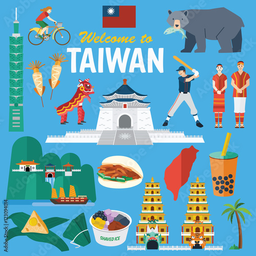 Flat design, Illustration of Taiwan' s landmarks and icons, vector