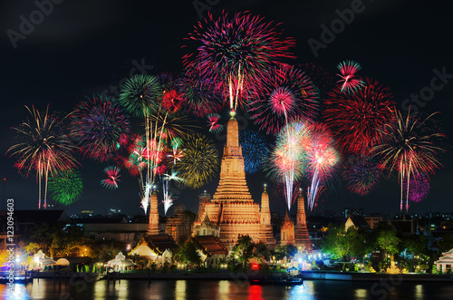 Temple of Dawn with fireworks.
