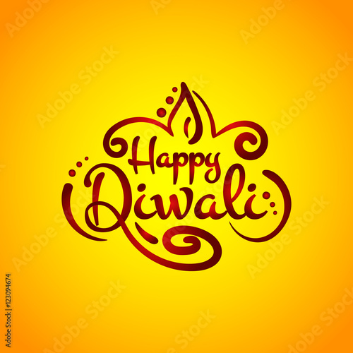 Text calligraphy inscription Happy Diwali festival India with lamp oil balls on orange background. Vector illustration EPS 10