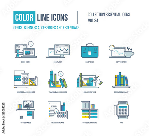 Color Line icons collection. Business accessories and essentials.
