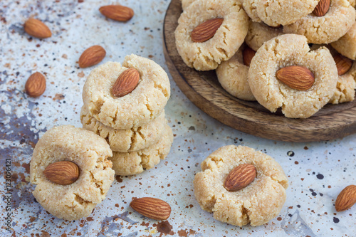 Healthy homemade almond cookies without butter and flour, horizontal photo