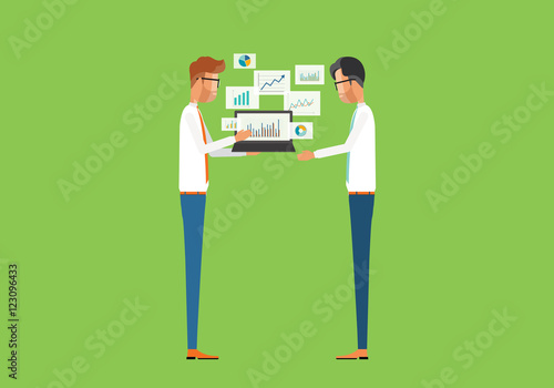 flat vector  business people analytics graph report and  investment planning concept
