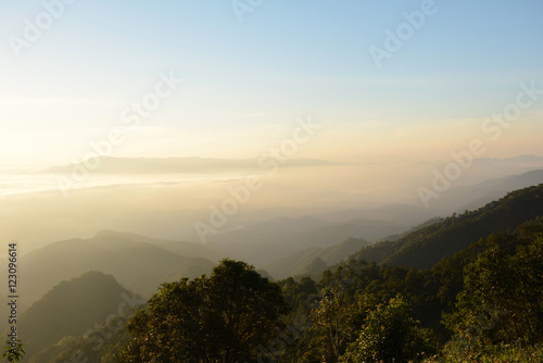 mountain view in the sunrise at Doi Ang Khang, Chaing Mai, Thailand