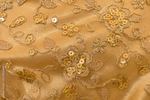 Close up handmade sequin cloth for Buddha in thailand