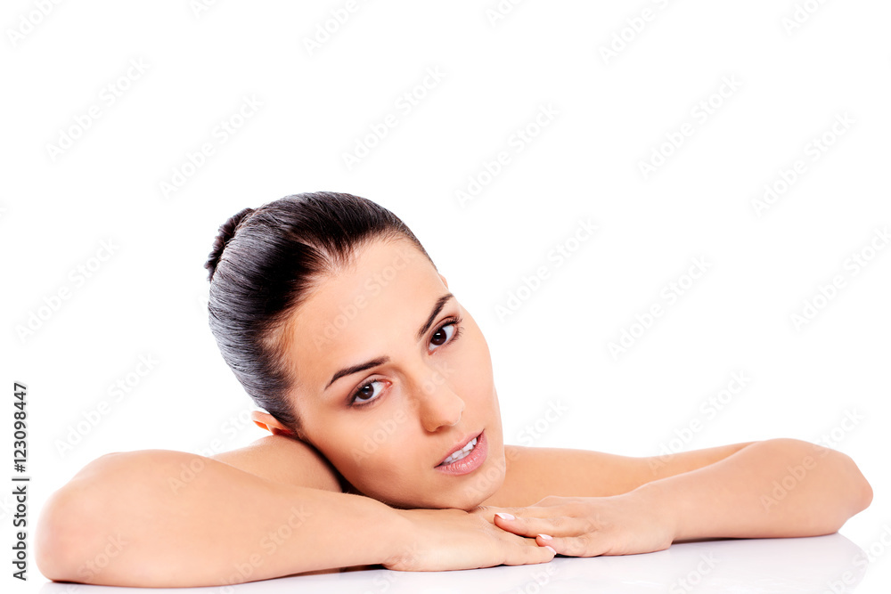 Beautiful nude woman isolated on white background. Beautiful nude woman isolated on white background.