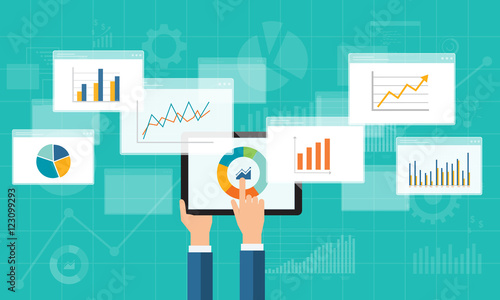 flat business analytics graph on mobile device and  finance investment planning background 
