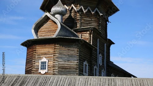Wooden Church of the Intercession of the Mother of God on Kizhi Island in Russia, built in 1764. Churchyard declared a World Heritage Site by UNESCO.