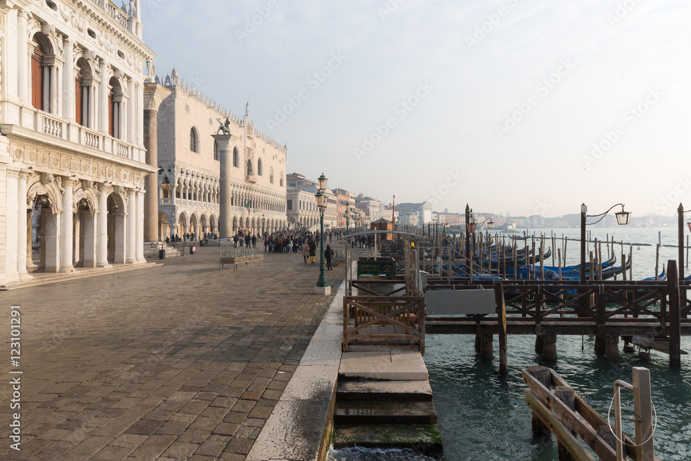 Panoramic vie of the frontline of S. Marco square, Venice, Italy