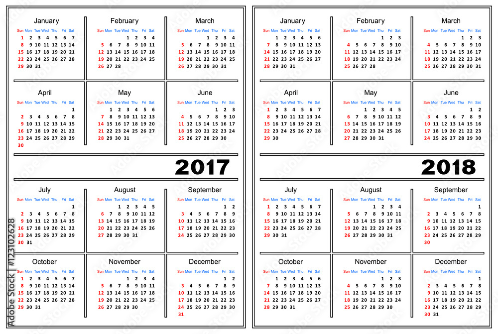 Template of a calendar of white color. A calendar for 2017 and 2018. Template of a calendar of white color. A calendar for 2017 and 2018.