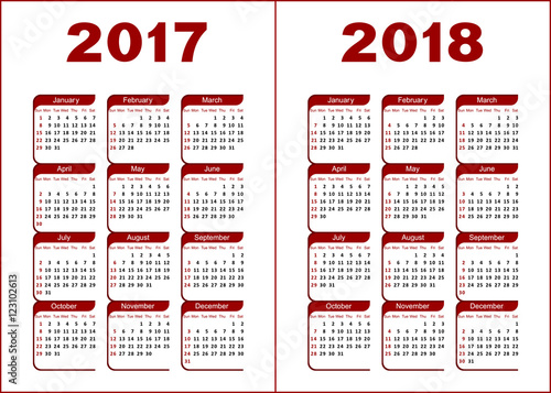 Calendar For 17 18 Red And Black Letters And Figures On A White Background Stock Vector Adobe Stock