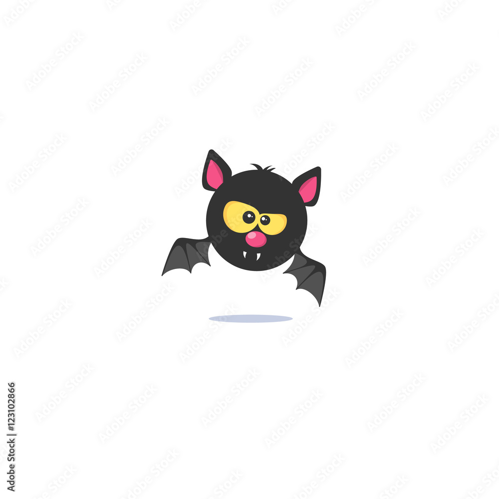 Halloween bat. Black bat. Bat with yellow eyes. Bat icon. Bat Vector illustratio. Bat flies. Cartoon bat.