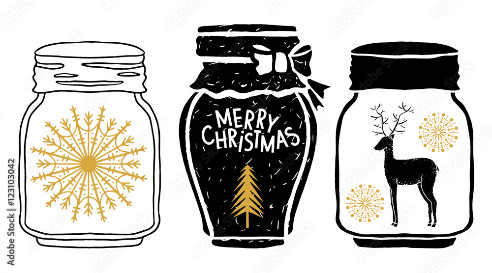Christmas design elements set. Merry Christmas handwritten text. Christmas design elements set. Merry Christmas handwritten text.