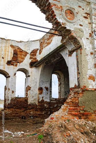 Ruins of church in Romanovo village after destruction in 30 years of XX century. Tyumen region