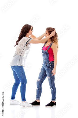 Two furious women fighting and screaming