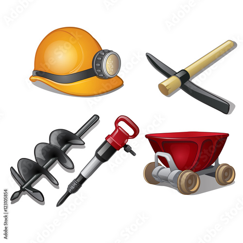 Five tools of miner on a white background