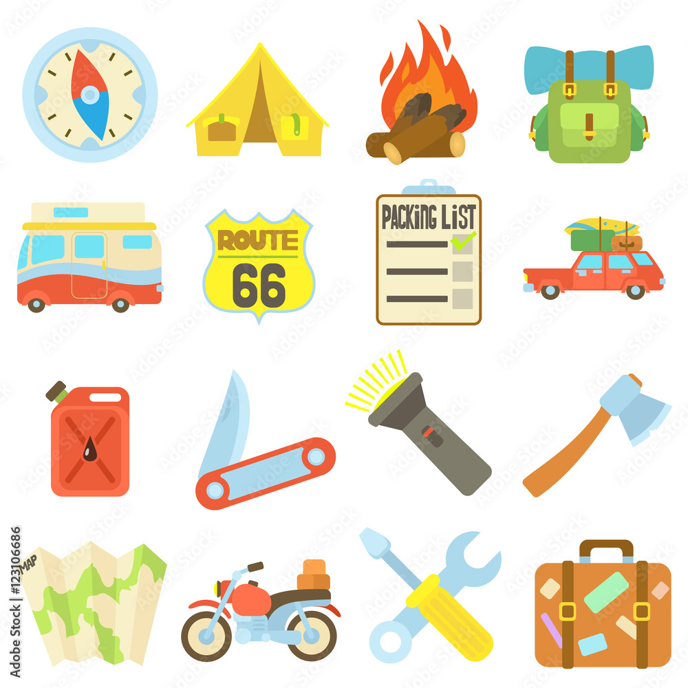 Travel icons set. Flat illustration of 16 travel vector icons for web Travel icons set. Flat illustration of 16 travel vector icons for web