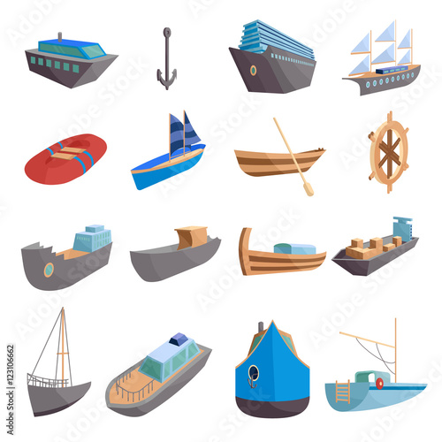 Sea transport icons set. Cartoon illustration of 16 sea transport vector icons for web