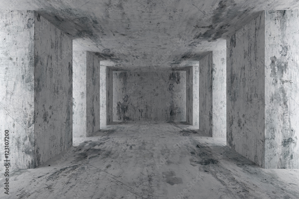 Fototapeta premium Pusta betonowa hala z betonowymi kolumnami