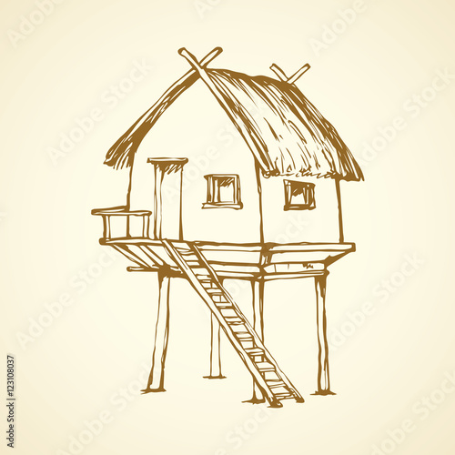 Hut on legs. Vector drawing