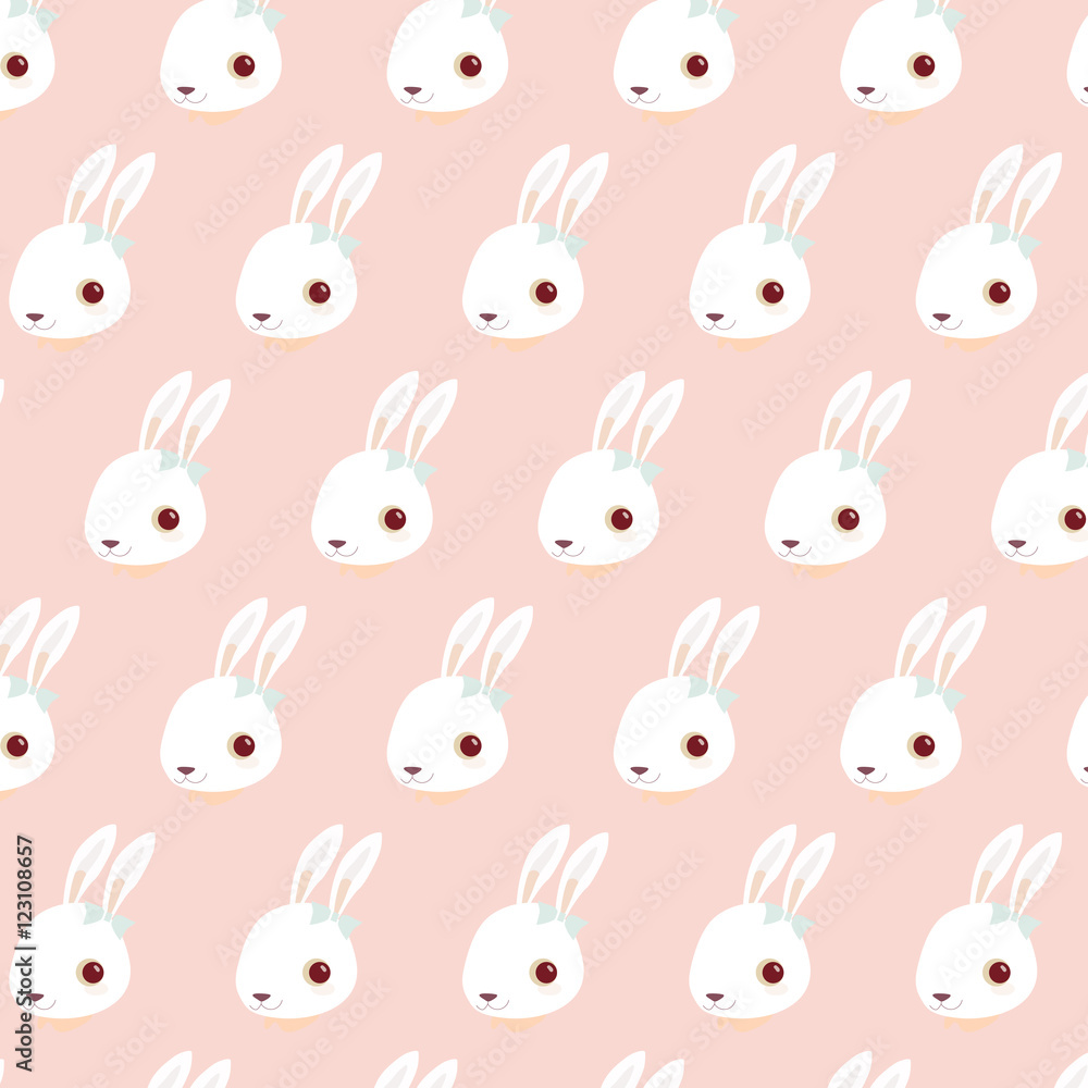  Seamless pattern with cute white rabbits.