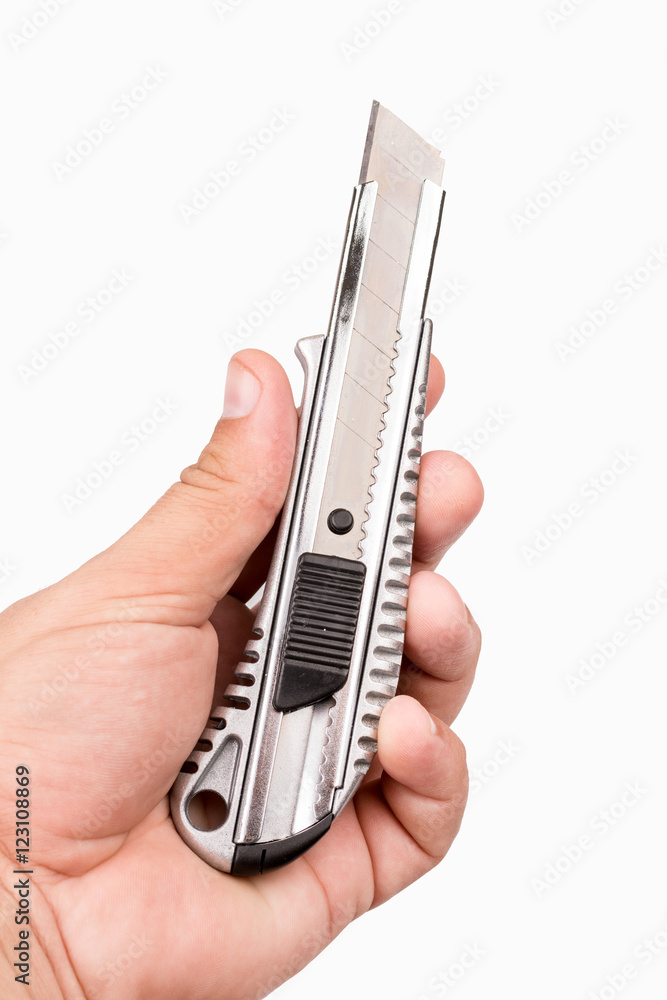 Metal construction scalpel on the white background