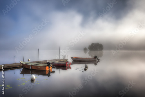 Foggy morning at the lake Grycken, Stjärnsund, Sweden