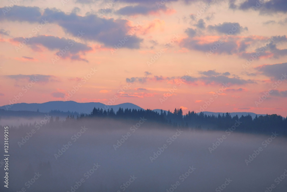 At sunrise in the Ukrainian Carpathians, Ivano-Frankivsk region