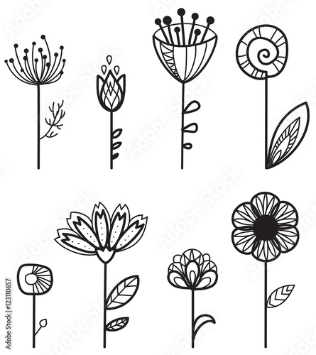 set of abstract flowers for your design  isolated objects  vector illustration