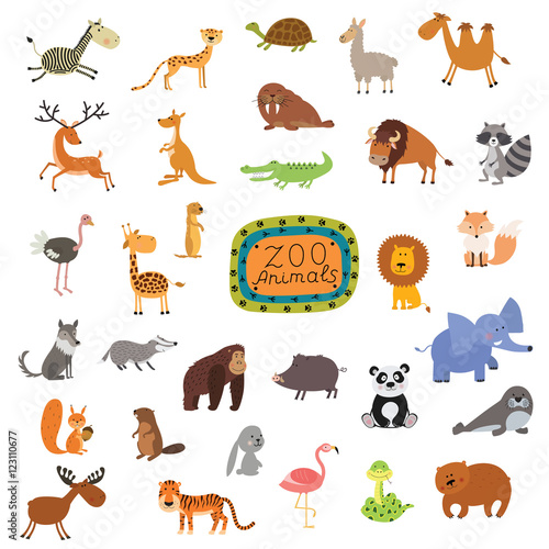 Set of cute animals isolated on white background