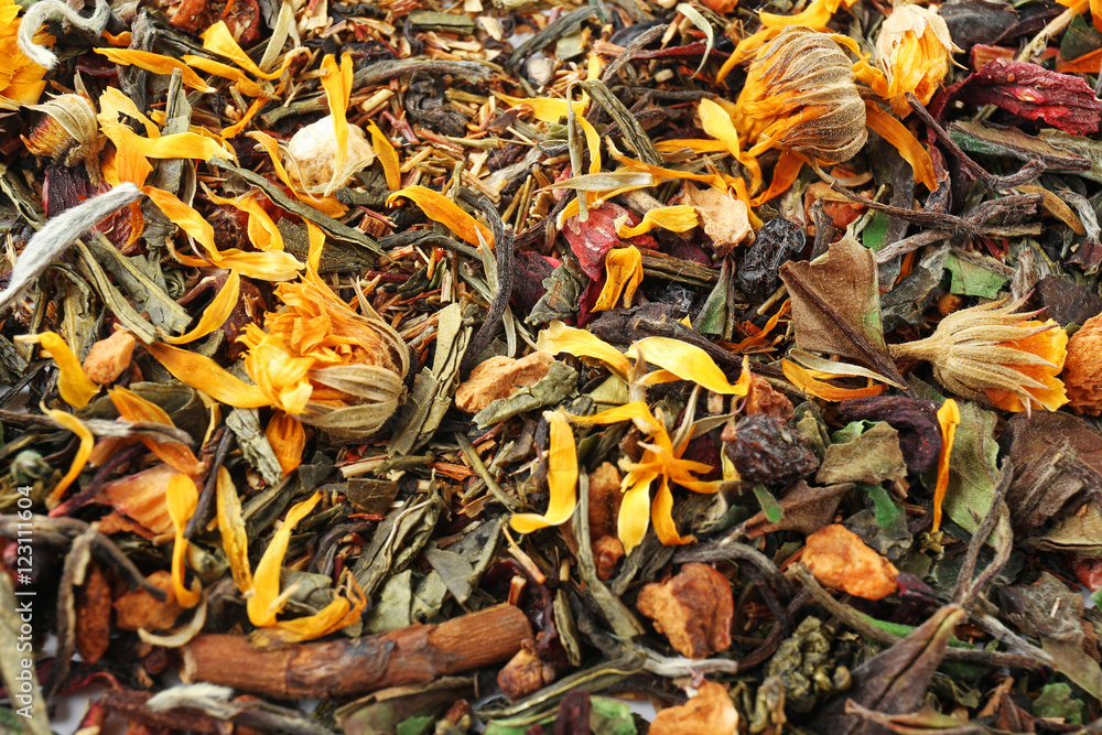 Assortment of dry tea, background Assortment of dry tea, background