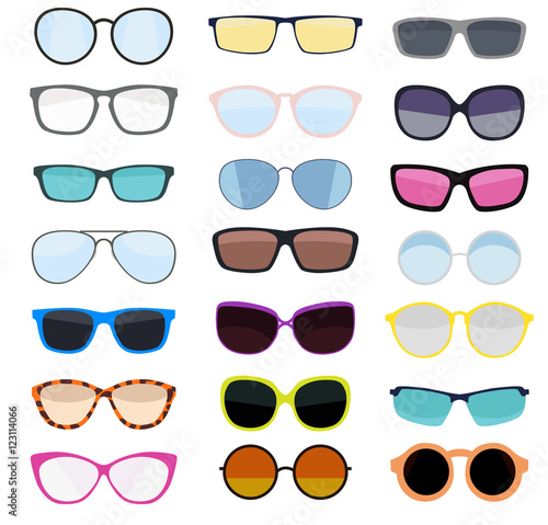 Hipster Summer Sunglasses Fashion Glasses Collection Isolated on