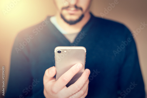 Man working on the smartphone