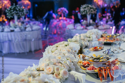 A look from the table with flower garland on the festive served
