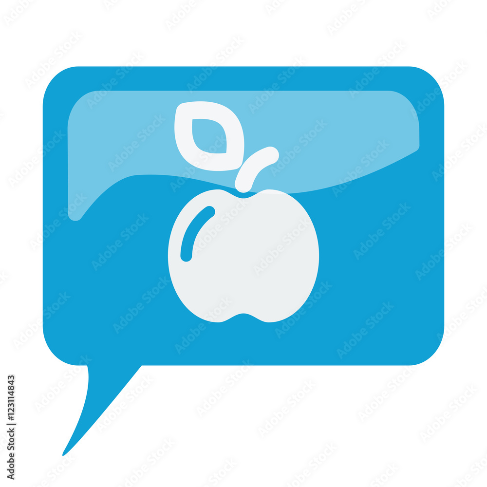 Blue speech bubble with white Apple icon on white background