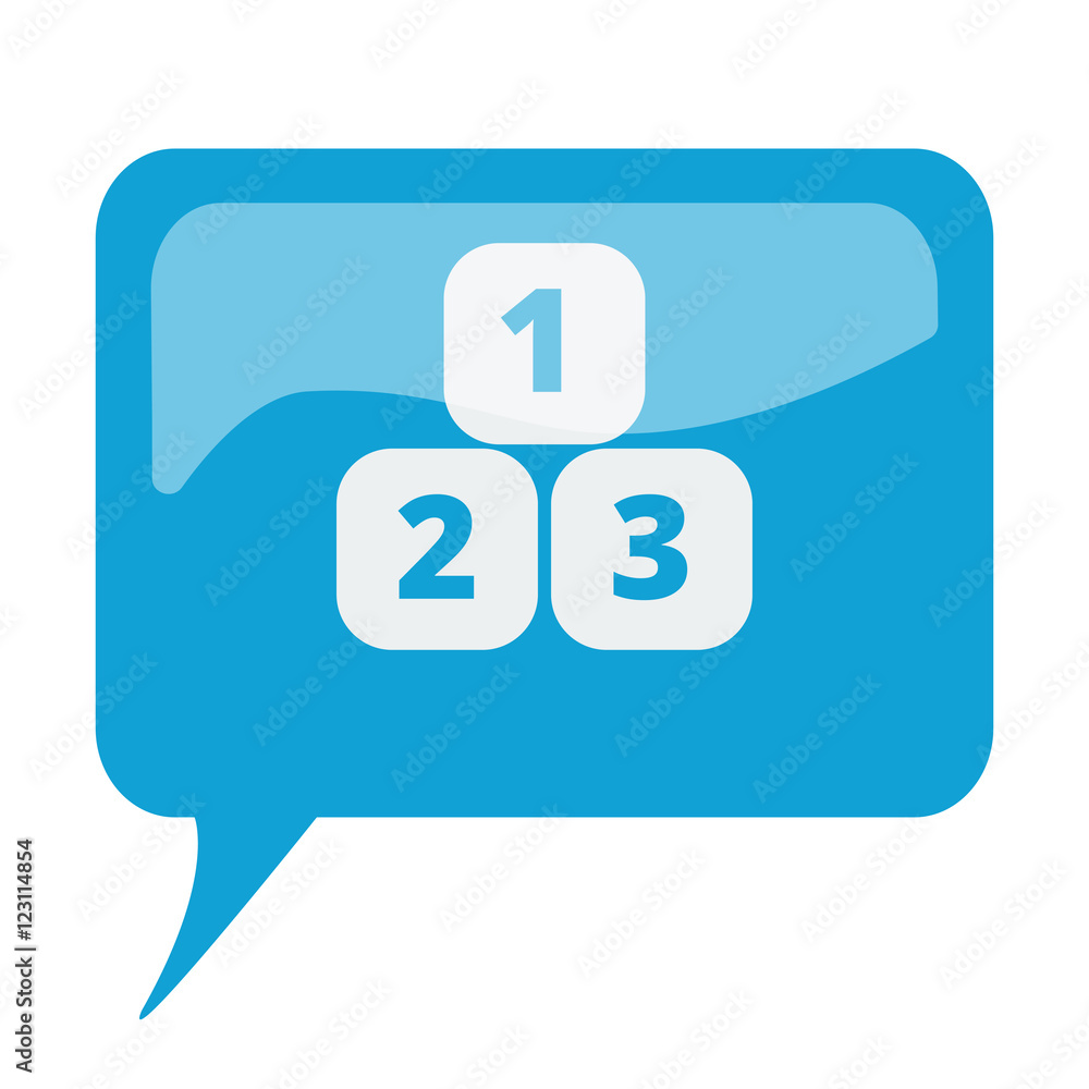 Blue speech bubble with white 123 Blocks icon on white backgroun Blue speech bubble with white 123 Blocks icon on white backgroun