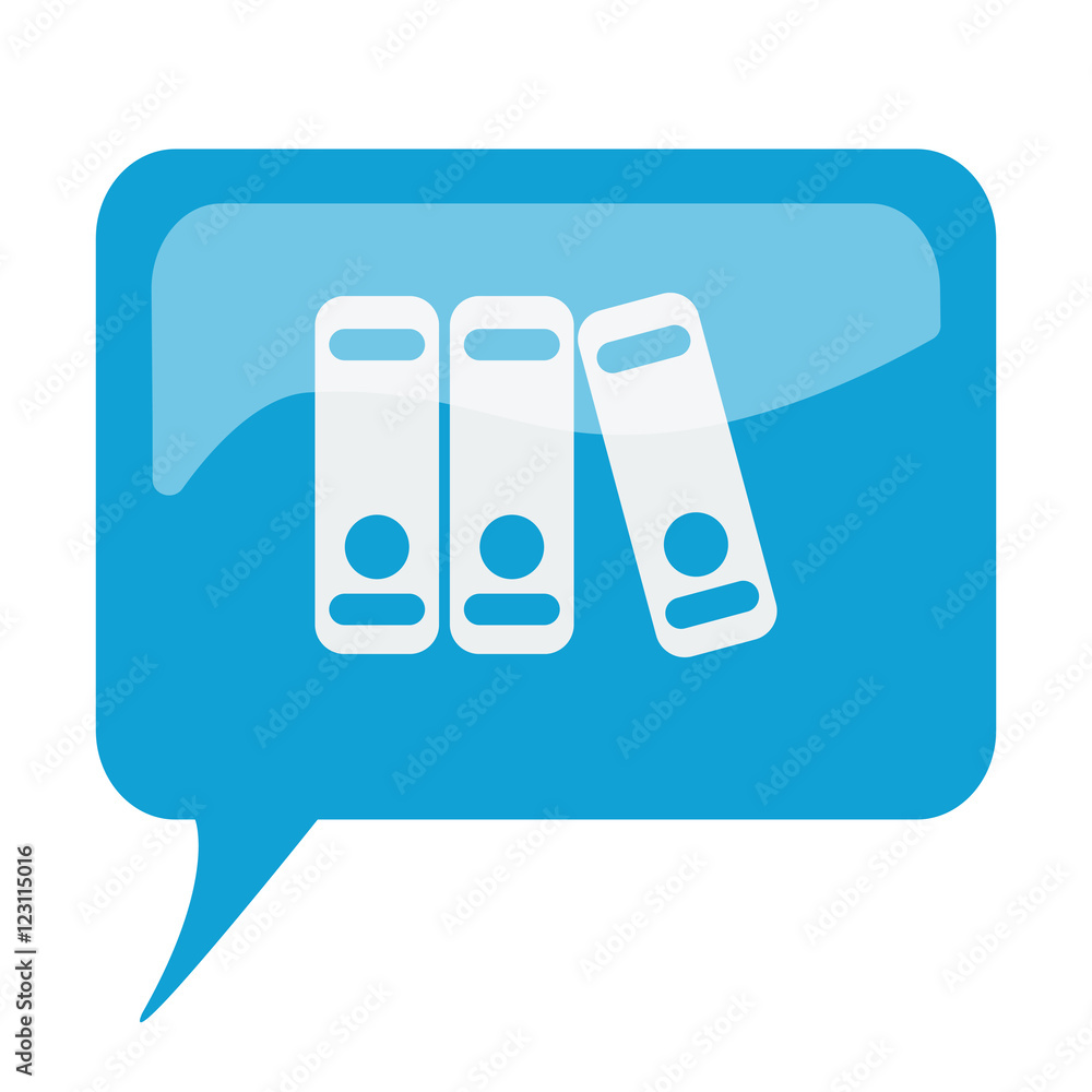 Blue speech bubble with white Binders icon on white background Blue speech bubble with white Binders icon on white background