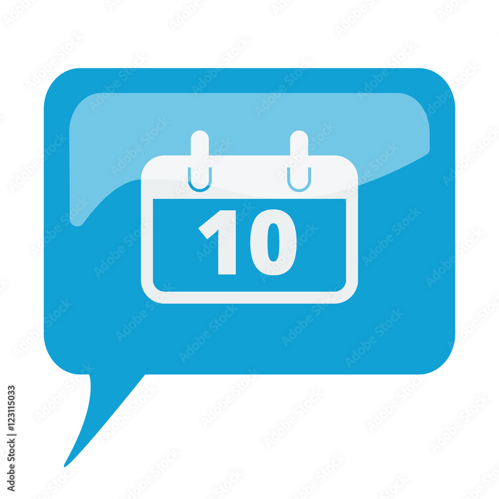 Blue speech bubble with white Calendar icon on white background Blue speech bubble with white Calendar icon on white background