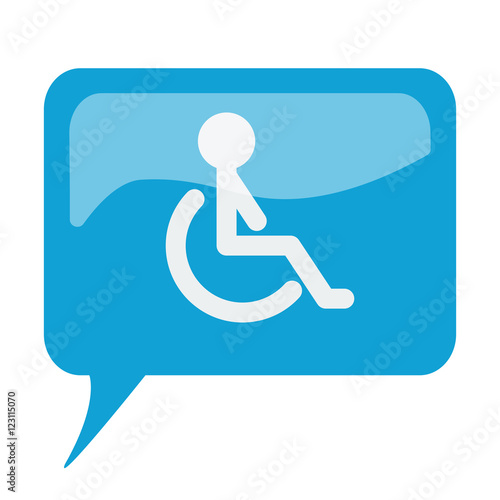 Blue speech bubble with white Wheel Chair icon on white backgrou