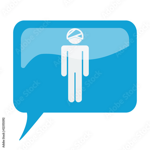 Blue speech bubble with white Head icon on white background