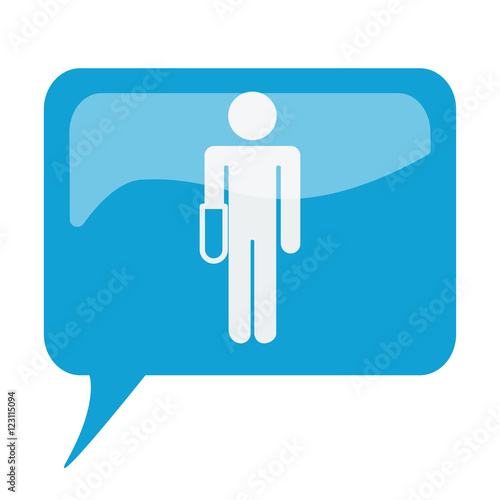 Blue speech bubble with white Hand icon on white background
