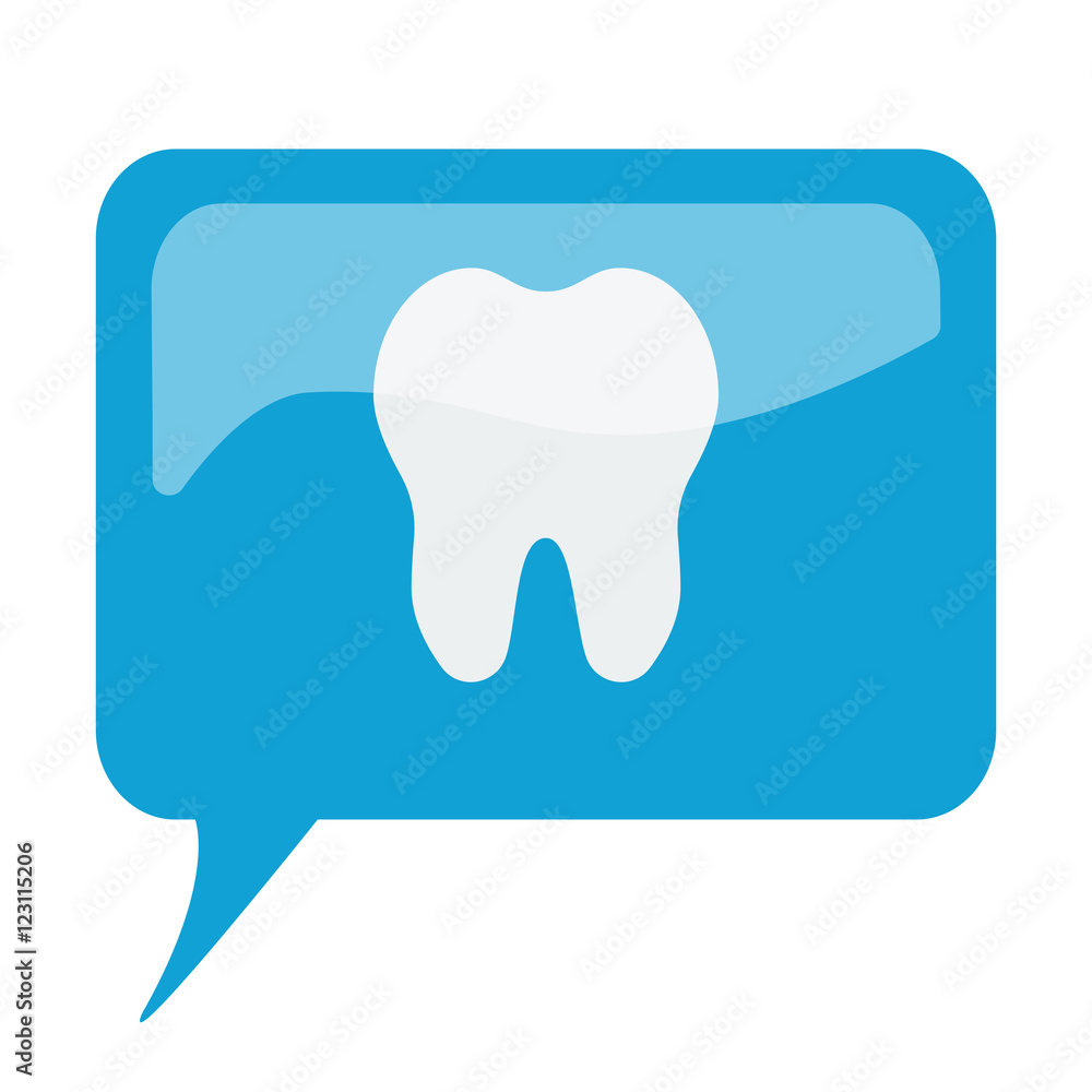 Blue speech bubble with white Tooth icon on white background Blue speech bubble with white Tooth icon on white background