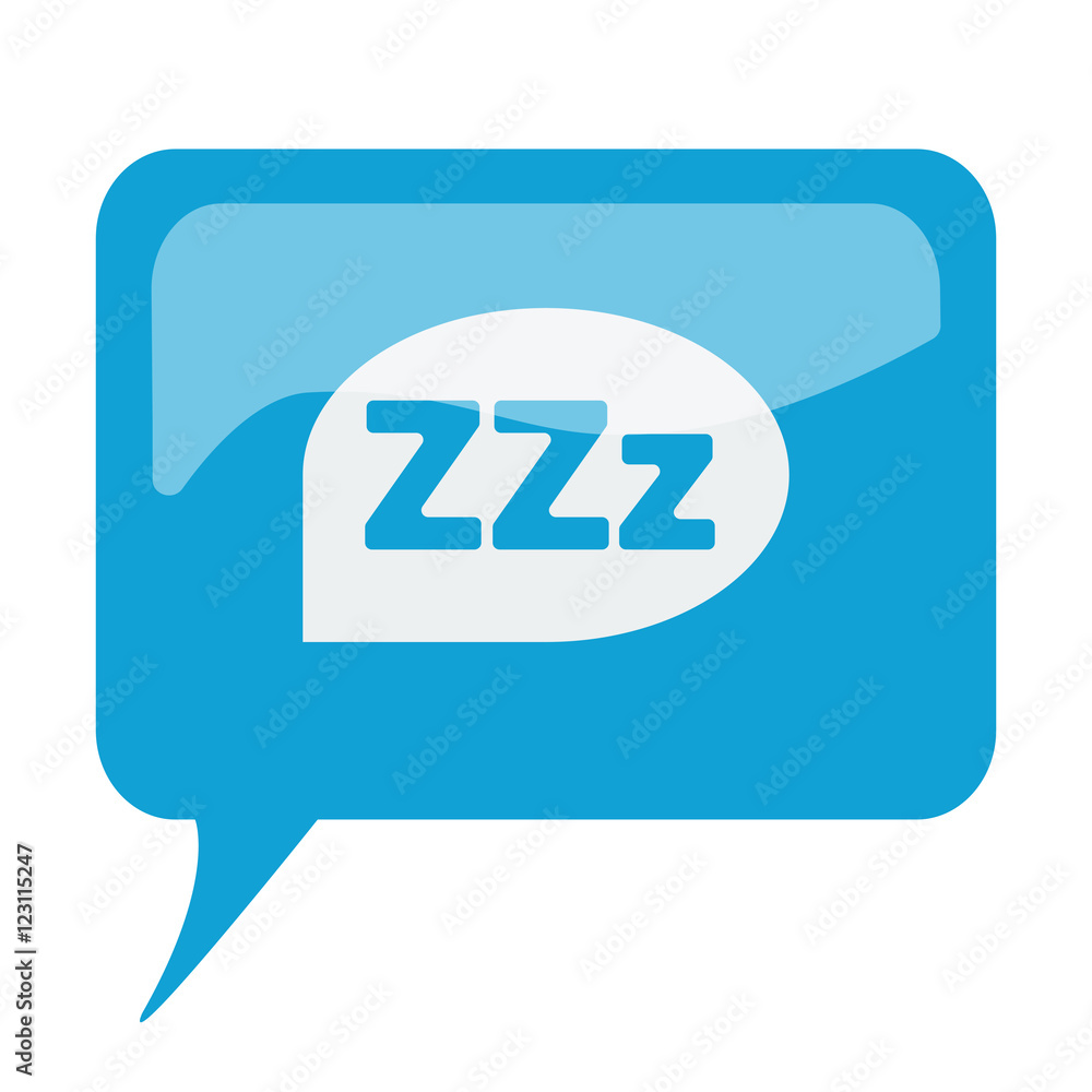 Blue speech bubble with white Sleep icon on white background Blue speech bubble with white Sleep icon on white background