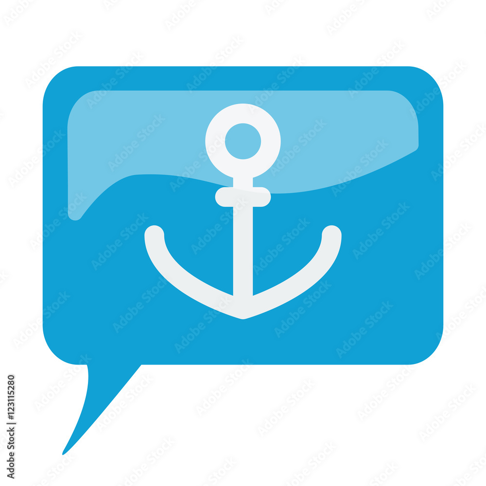 Blue speech bubble with white Anchor icon on white background Blue speech bubble with white Anchor icon on white background