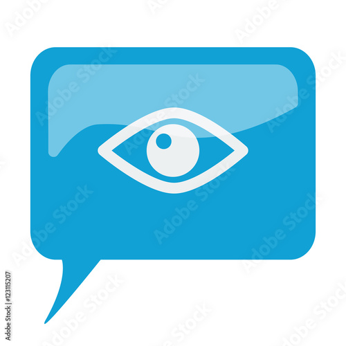 Blue speech bubble with white Eye icon on white background