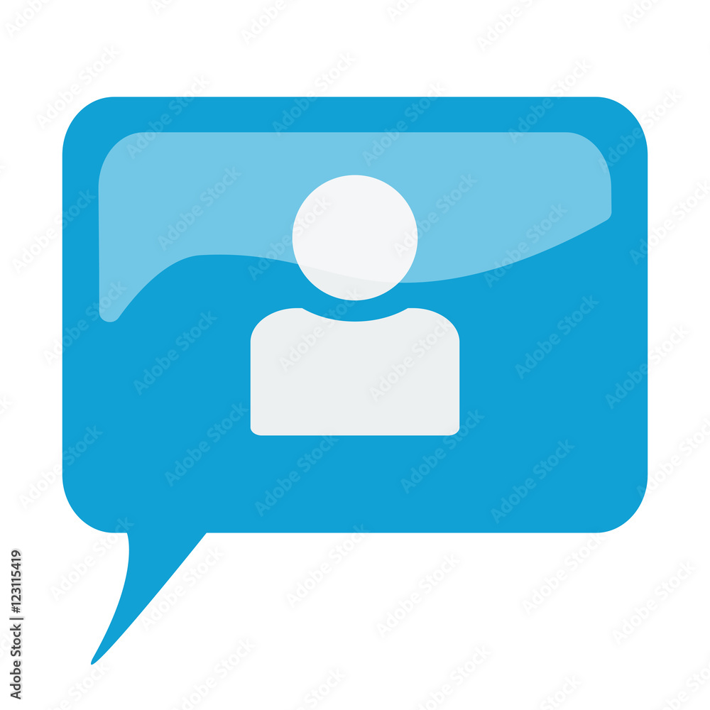 Blue speech bubble with white Profile icon on white background Blue speech bubble with white Profile icon on white background