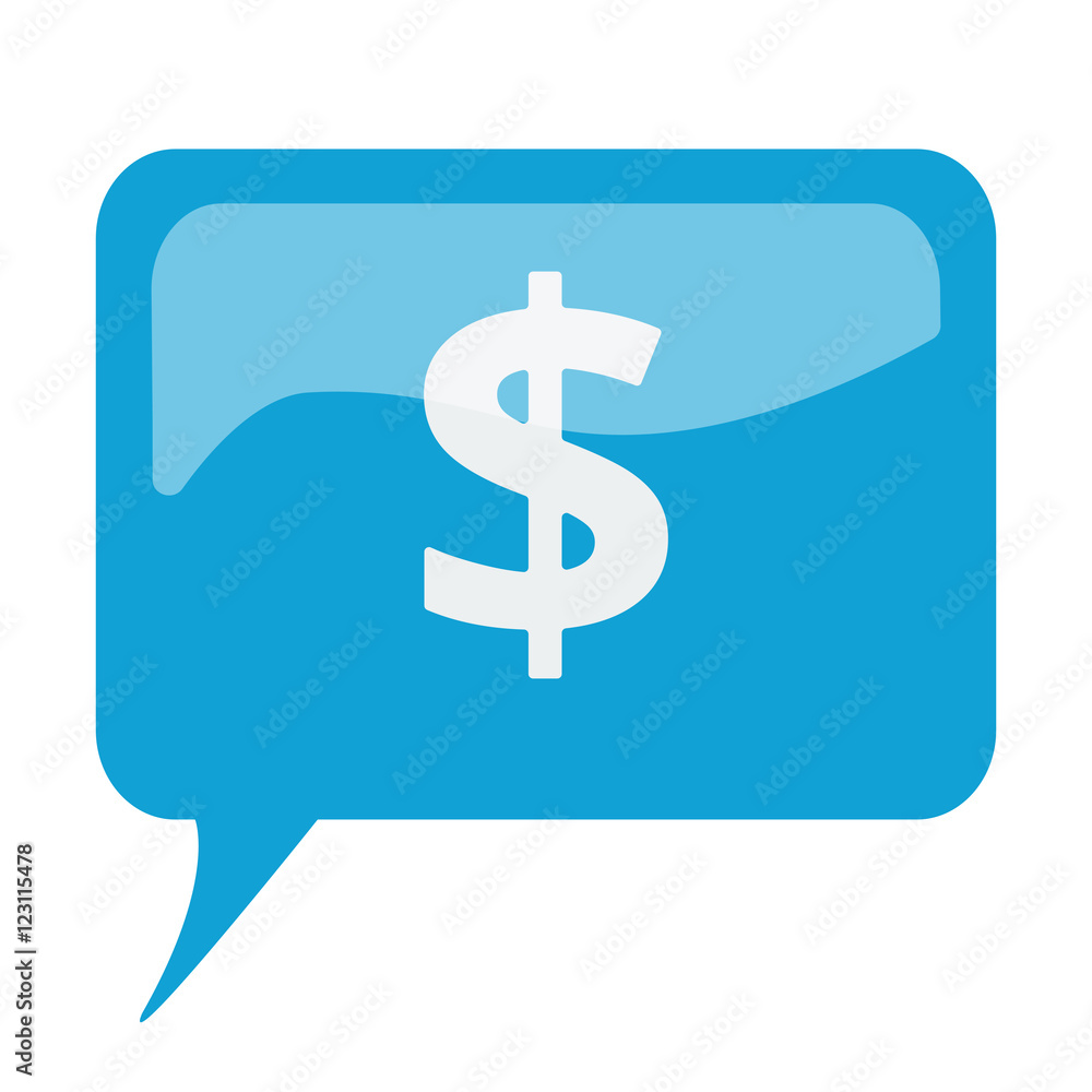 Blue speech bubble with white Dollar icon on white background Blue speech bubble with white Dollar icon on white background
