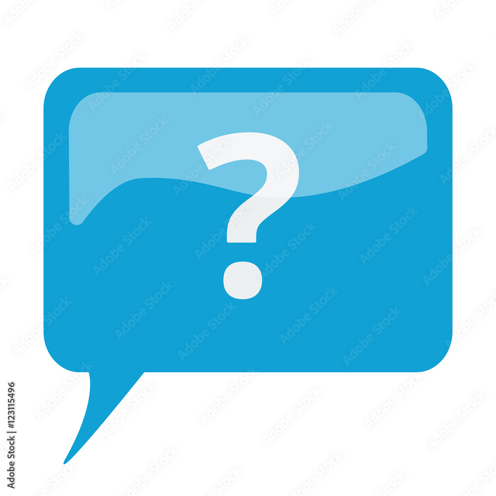 Blue speech bubble with white Question Mark icon on white backgr Blue speech bubble with white Question Mark icon on white backgr