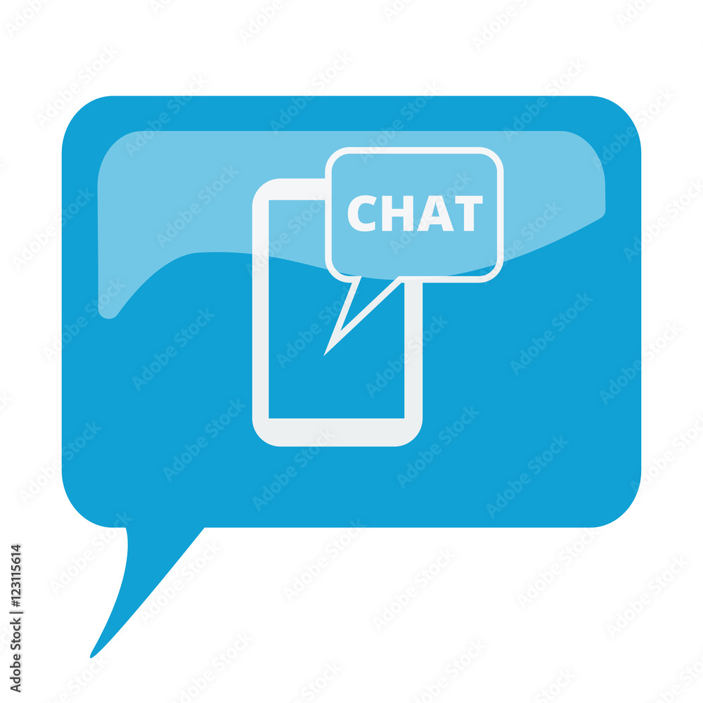Blue speech bubble with white Chat icon on white background Blue speech bubble with white Chat icon on white background