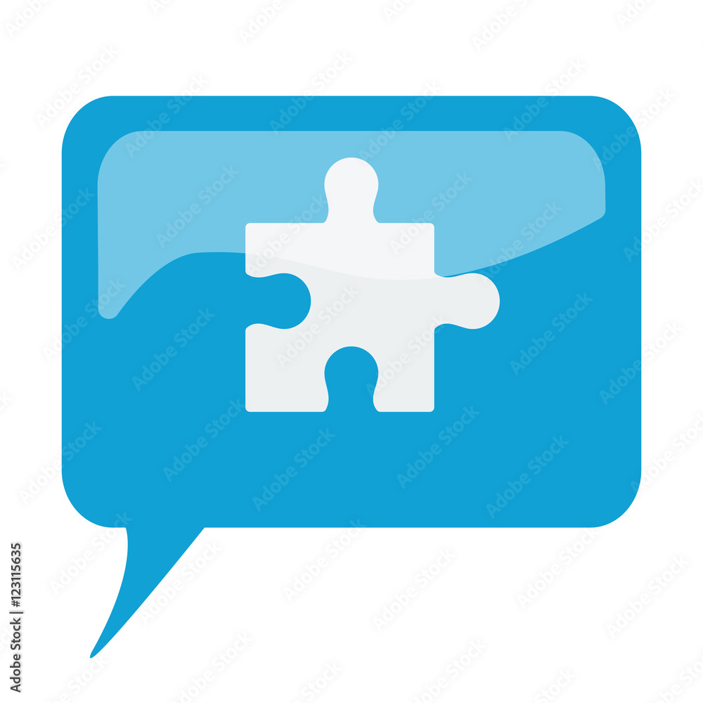 Blue speech bubble with white Puzzle icon on white background Blue speech bubble with white Puzzle icon on white background