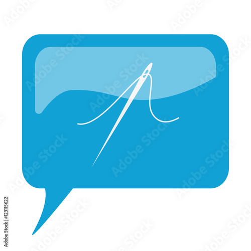 Blue speech bubble with white Needle icon on white background